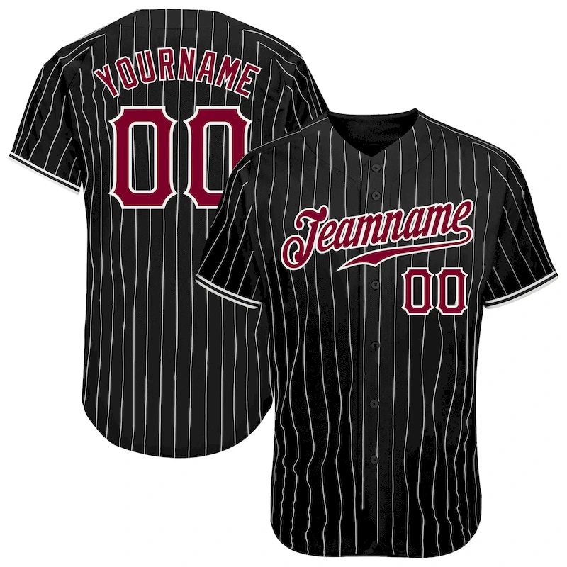 Black1056.webp Custom Black White Pinstripe Maroon-White Authentic Baseball Jersey - Image 1