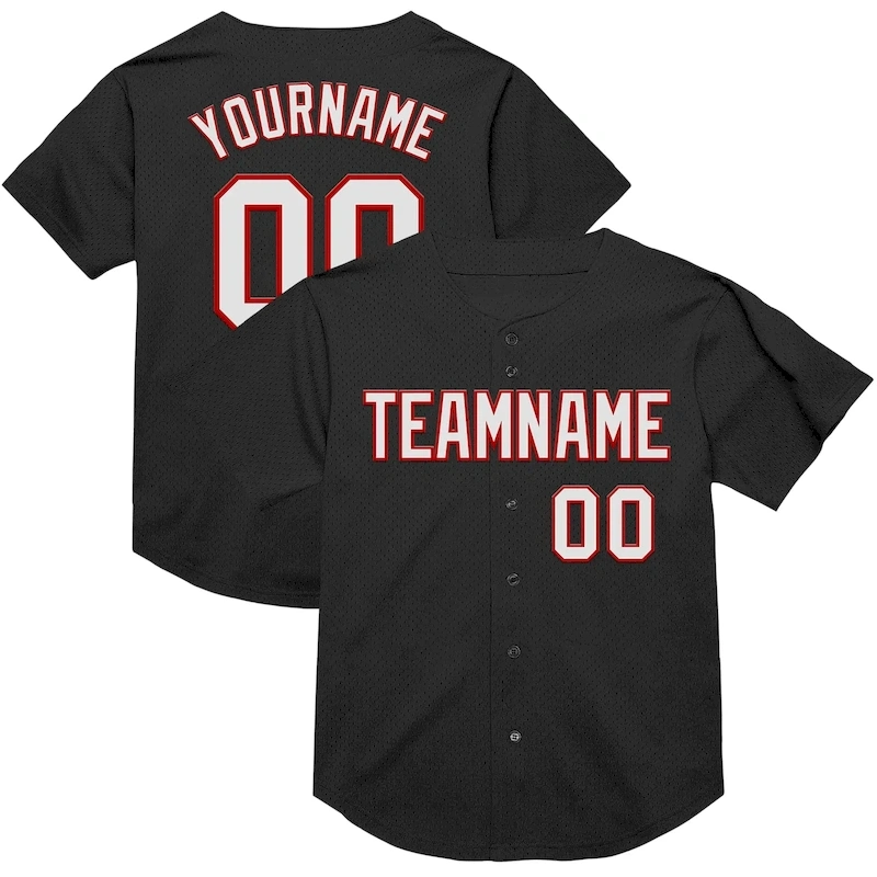 Black2172.webp Custom Black White-Red Mesh Authentic Throwback Baseball Jersey - Image 1