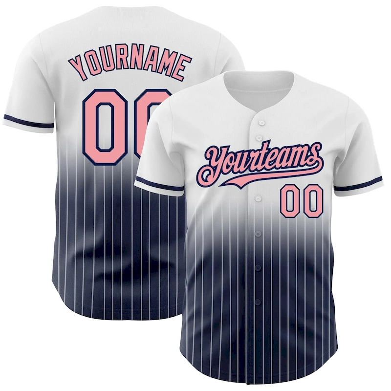 FadeFashion0517.webp Custom White Pinstripe Medium Pink-Navy Authentic Fade Fashion Baseball Jersey - Image 1