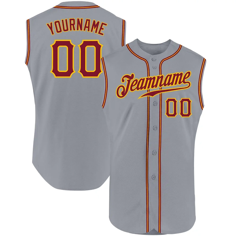 Gray0330.webp Custom Gray Crimson-Gold Authentic Sleeveless Baseball Jersey - Image 1