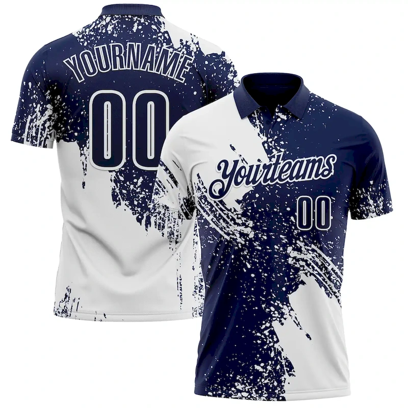 Polo1417.webp Custom White Navy 3D Pattern Design Abstract Brush Stroke Performance Polo Shirt - Image 1