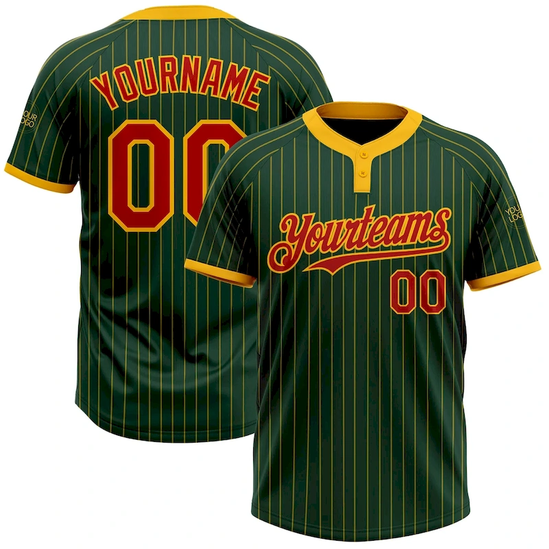 Softball1011.webp Custom Green Gold Pinstripe Red Two-Button Unisex Softball Jersey - Image 1