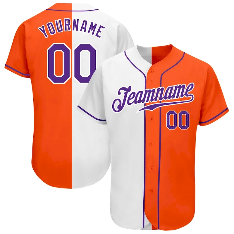 split_0348.webp Custom Orange Purple-White Authentic Split Fashion Baseball Jersey - Image 1